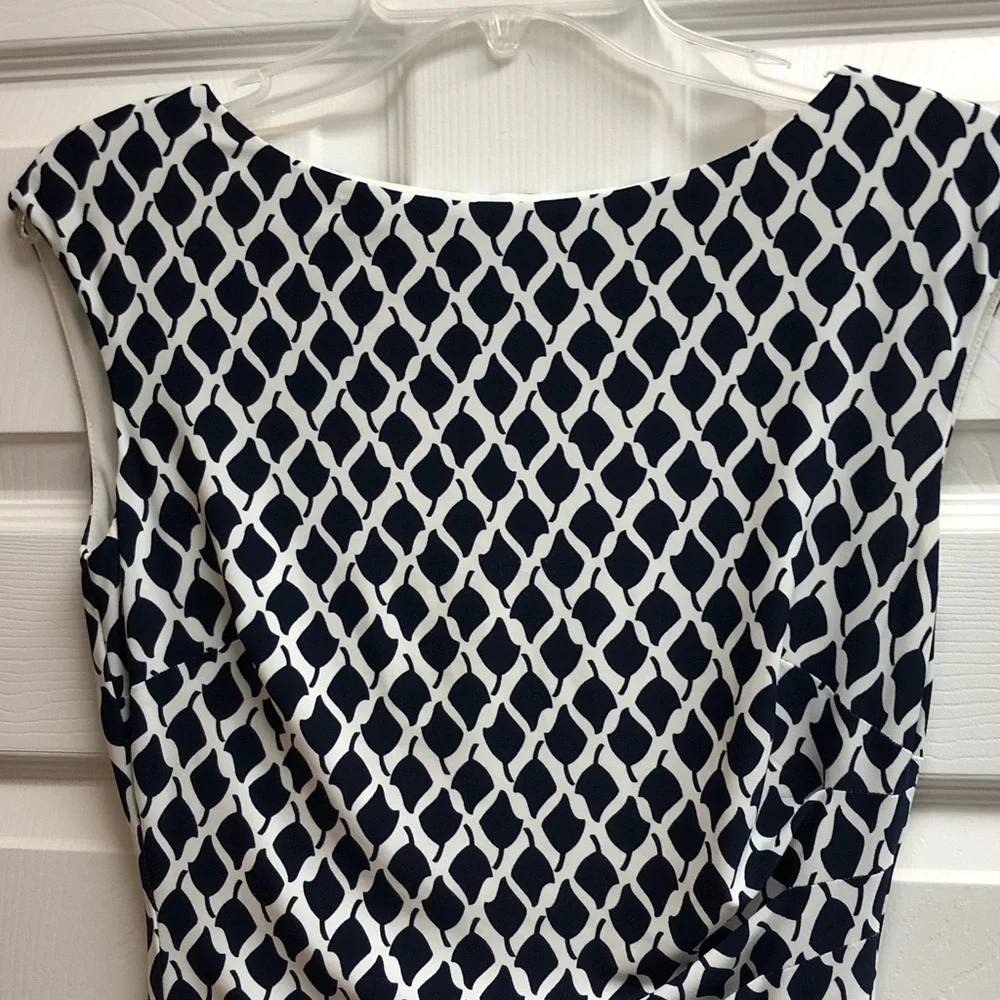 Lauren Ralph Lauren Navy and White Geometric Midi Dress